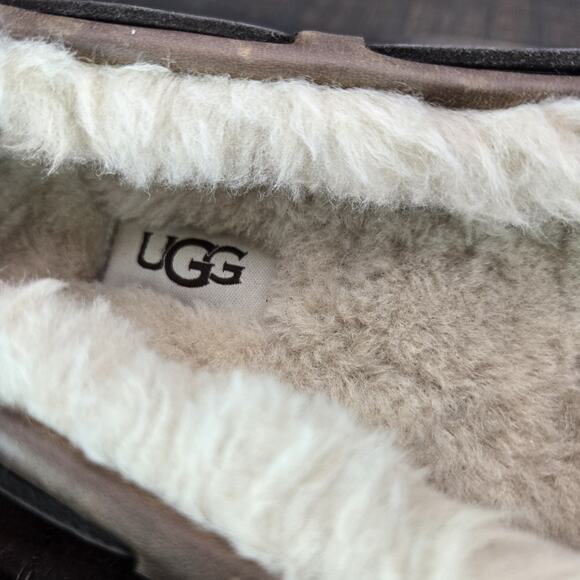 NEW UGG Olsen Slipper Mens Size 8 Leather Fuzzy Warm Slip On Shoes Loafers Brown main image 8